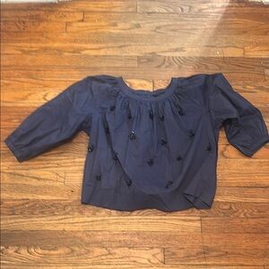 JCrew Beaded Navy Blue Women's 3/4 length sleeve blouse sz M